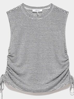 Frame Denim Black & White Linen Striped Ruched Tank